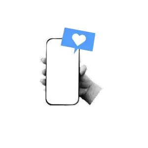 Grafika halftone, dłoń trzymająca telefon i ikona serduszko