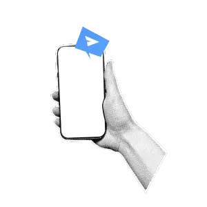 Grafika halftone, dłoń trzymająca telefon i ikona przesłania wiadomości