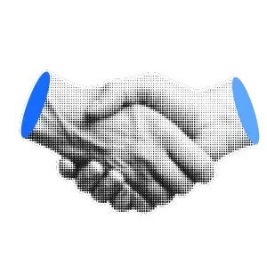 Grafika w stylu halftone, dłonie ściskające się w geście współpracy